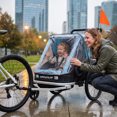 AIYAPLAY Fahrradanhänger für Kinder, 2-Sitzer, 2-in-1 faltbarer Kinderfahrradanhänger mit verstellbarem Sitz und Gurten, Blau