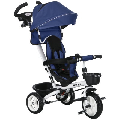 HOMCOM Triciclo per Bambini con Maniglione e Tettuccio Blu Scuro