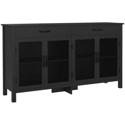 HOMCOM Buffet Industriel Noir 4 Portes 2 Tiroirs 150cm