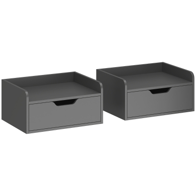HOMCOM Set de 2 Mesitas de Noche de Pared Mesillas Flotantes con 1 Cajón para Dormitorio Habitación 40x30x19,5 cm Negro