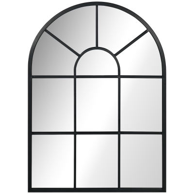 HOMCOM Wandspiegel, Venster-Design, Hallspiegel, Metalen Frame, 70x50 cm, Zwart