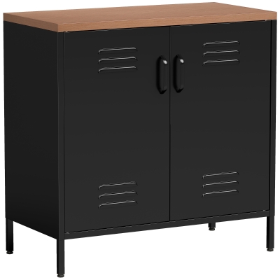 HOMCOM Stahl-Sideboard, 80x40x80 cm, Industrielles Aufbewahrungsschrank mit 2 Türen und verstellbarem Regal für Wohnzimmer, Büro, Schwarz