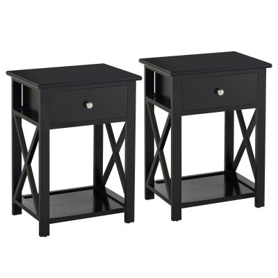 HOMCOM 2 Tables de Chevet Bois Noir avec Tiroir