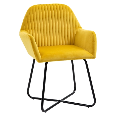 HOMCOM Modern Accent Chair Upholstered Metal Base Yellow