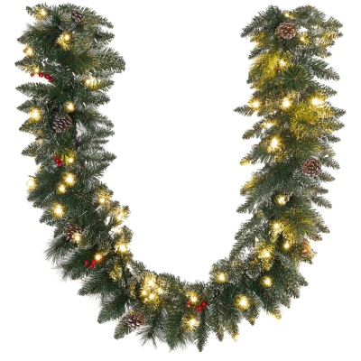 HOMCOM 1,8 m künstliche Weihnachtsgirlande mit Lichterkette Blumendekoration Grün