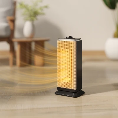 HOMCOM Calefactor Cerámico Eléctrico Cerámico 2000 W con Oscilación Termostato Ajustable y 3 Modos 18x15x40,5 cm Negro