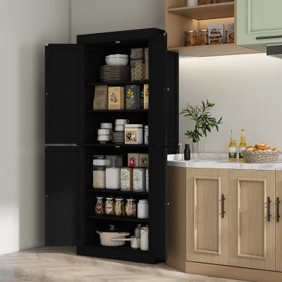 HOMCOM Mobile Cucina a 6 Ripiani Regolabili e 4 Ante Legno Nero