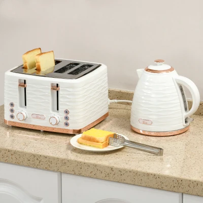 HOMCOM Kettle & Toaster Set 3000W Cream White