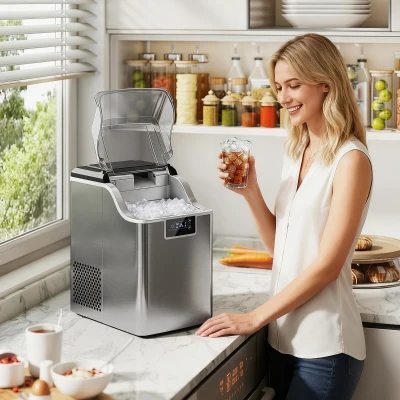 HOMCOM Eiswürfelmaschine, Eiswürfelspender, Ice-Maker, 20 kg/24h Eiswürfelbereiter mit 2,1 L Wassertank, Silber