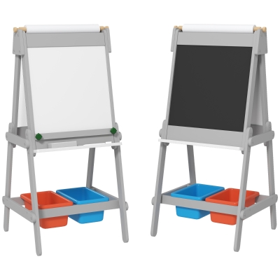 AIYAPLAY Dubbelzijdige Kinder Tekenezel met Papierrol, Krijtbord, Whiteboard, 3-in-1 Ontwerp, voor Tekenen en Schilderen