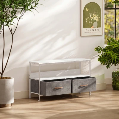 HOMCOM Meuble TV Blanc/Gris avec Étagère et 2 Tiroirs 98 cm