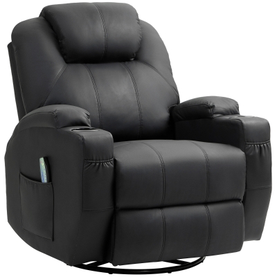 HOMCOM Relaxsessel mit Massagefunktion, neigbare Lehne, drehbar, bis 150 kg, Kunstleder, Schwarz