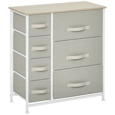 HOMCOM 7-Drawer Linen Storage Cabinet White Oak Grey