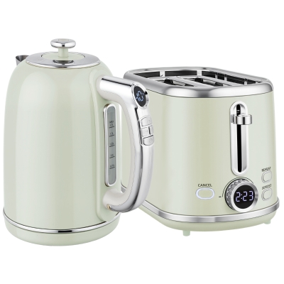 HOMCOM Wasserkocher- und Toaster-Set mit LED-Display, 1,7-L-Wasserkocher mit 3 Std. Warmhaltefunktion, Grau