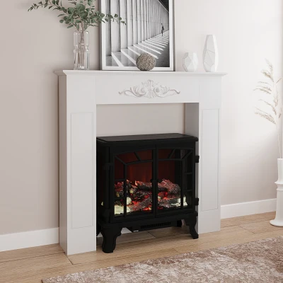 HOMCOM Cadre Manteau Cheminée Bois Blanc 101x19x100 cm