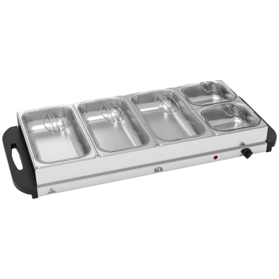 HOMCOM Portable Buffet Server 5 Tray 9.2L Silver Tone