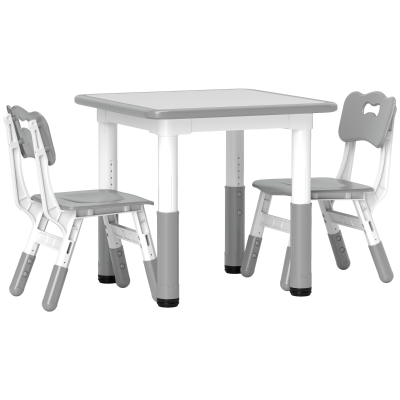 AIYAPLAY Height Adjustable Toddler Table Set 3 Pcs Grey