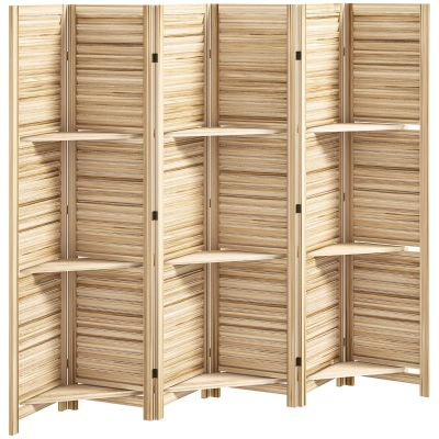 HOMCOM Paravent Bois 4 Panneaux 160x170cm 3 Étagères Effet Brûlé