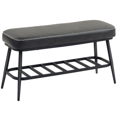 HOMCOM PU Leather Shoe Storage Bench Charcoal Grey