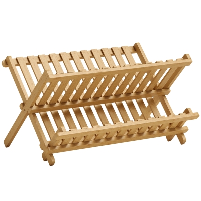 HOMCOM 2-Tier Foldable Kitchen Storage Rack Wood Natural