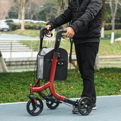 HOMCOM Déambulateur 3 Roues Pliable Rouge Aluminium