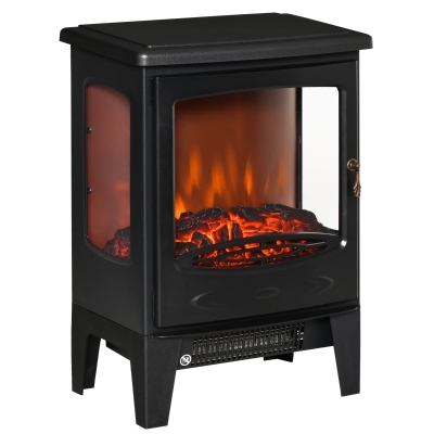 HOMCOM Chimenea Eléctrica 900W/1800W con Efecto de Llama Temperatura Ajustable y Protección Sobrecalentamiento Negro