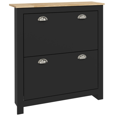 HOMCOM Shoe Cabinet 2-Drawer Wooden Black