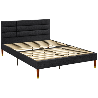 HOMCOM Cadre de Lit 140x200cm Tête Capitonnée Noir