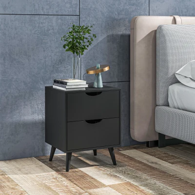 HOMCOM Table de chevet table de nuit avec 2 tiroirs, style scandinave pour chambre à coucher, salon, 40 x 35 x 50,5 cm, Noir