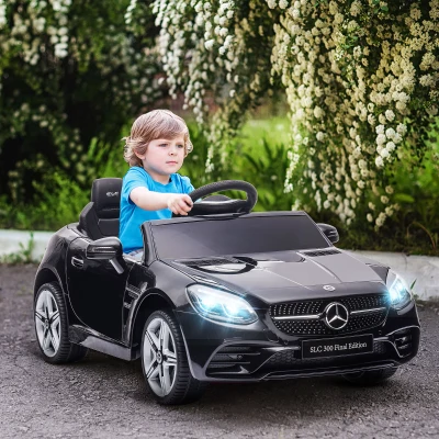AIYAPLAY Kinder-Elektroauto, mit LED-Scheinwerfern, Sicherheitsgurt, Hupe, Musik, 3-5 km/h, schwarz, 107 x 62,5 x 44cm