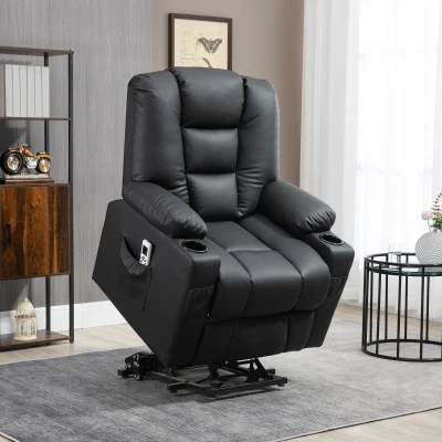 Homcom massagestoel met stahulp, afstandsbediening, tot 150 kg, kunstleer, zwart, 90 x 98 x 102 cm