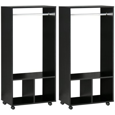 HOMCOM Portants Vêtements Mobiles Bois Noir 2pcs