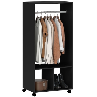 HOMCOM Mobile Wardrobe Rack Black with Shelves and Rail