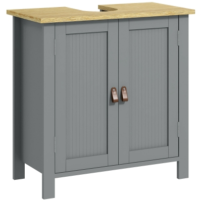 kleankin Meuble Lavabo Gris 2 Portes Étagère 60x30cm