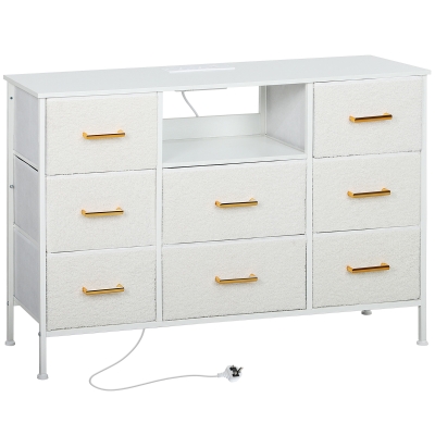 HOMCOM Boucle Chest 8-Drawer Storage with USB Cream White