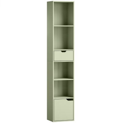 HOMCOM 6-Tier Bookcase Drawer Door Tall Narrow Green