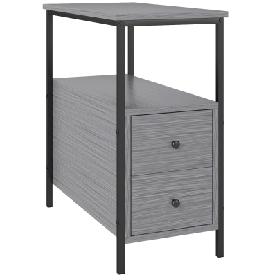 HOMCOM Narrow Bedside Table 2 Drawers Grey