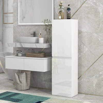 kleankin Mobile Alto per Bagno, Ripiani Regolabili, 2 Armadietti