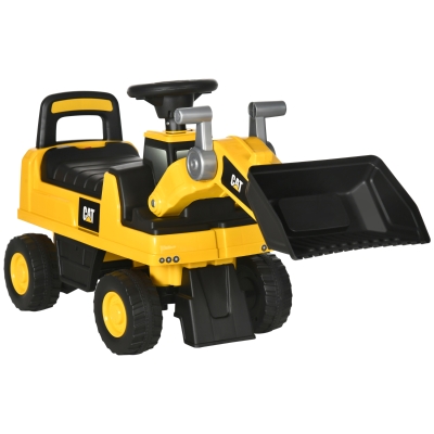 HOMCOM Kinderbagger, Rutscher, bedienbare Baggerschaufel, Kippschutz, rutschfeste Räder, gelb+schwarz, 78 x 29,5 x 54 cm