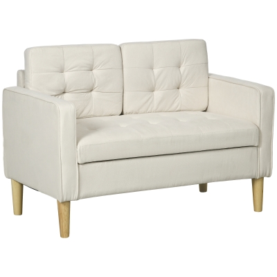 HOMCOM Modern Loveseat Sofa 2 Seater Tufted Cream White