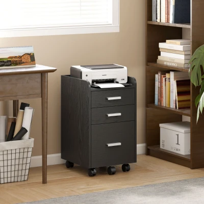 HOMCOM Rolling Filing Cabinet 3 Drawer Black