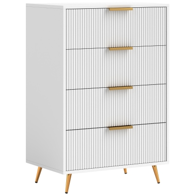 HOMCOM Cómoda de Dormitorio Moderno con 4 Cajones Frentes con Diseño Ondulado Anti-vuelco 60x40x90 cm Blanco