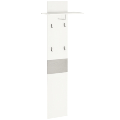 HOMCOM Perchero de Pared con 4 Ganchos y Estante con Barra de Aluminio para Entrada Pasillo 50x23,5x160 cm Blanco