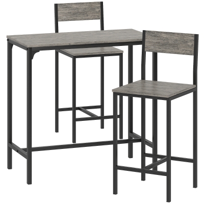 HOMCOM Ensemble Table Bar avec 2 Tabourets Gris Dossiers Repose-pieds