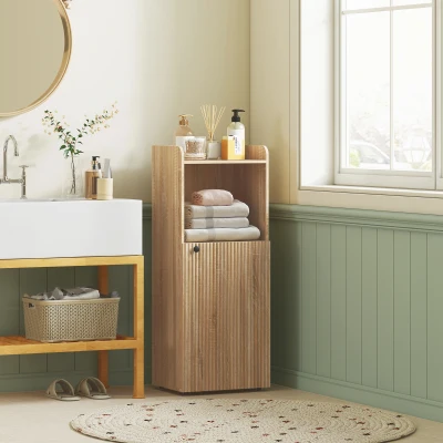 HOMCOM Meuble Rangement Salle de Bain 4 Niveaux Chêne Jaune