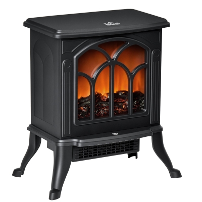 HOMCOM Chimenea Eléctrica de Pie 750/1500 W con 2 Niveles de Potencia Efecto Llama Área de Cobertura 15-20 m² Negro