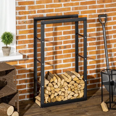 HOMCOM Metal Firewood Log Holder Rack Black 60x25x100cm