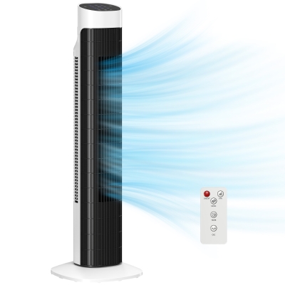 HOMCOM Ventilador de Torre Silencioso con Control Remoto 3 Velocidades 3 Modos Temporizador 7,5H Oscilación 70° Blanco y Negro