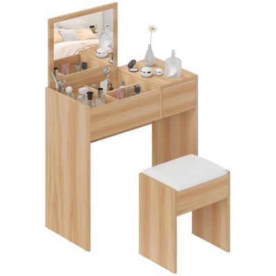 HOMCOM Makeup Desk Set with Mirror & Stool Natural