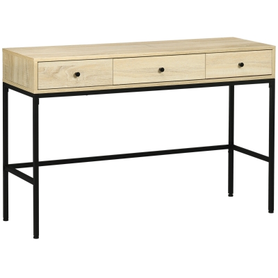 HOMCOM Console 3 Tiroirs Acier/Bois Style Industriel Noir